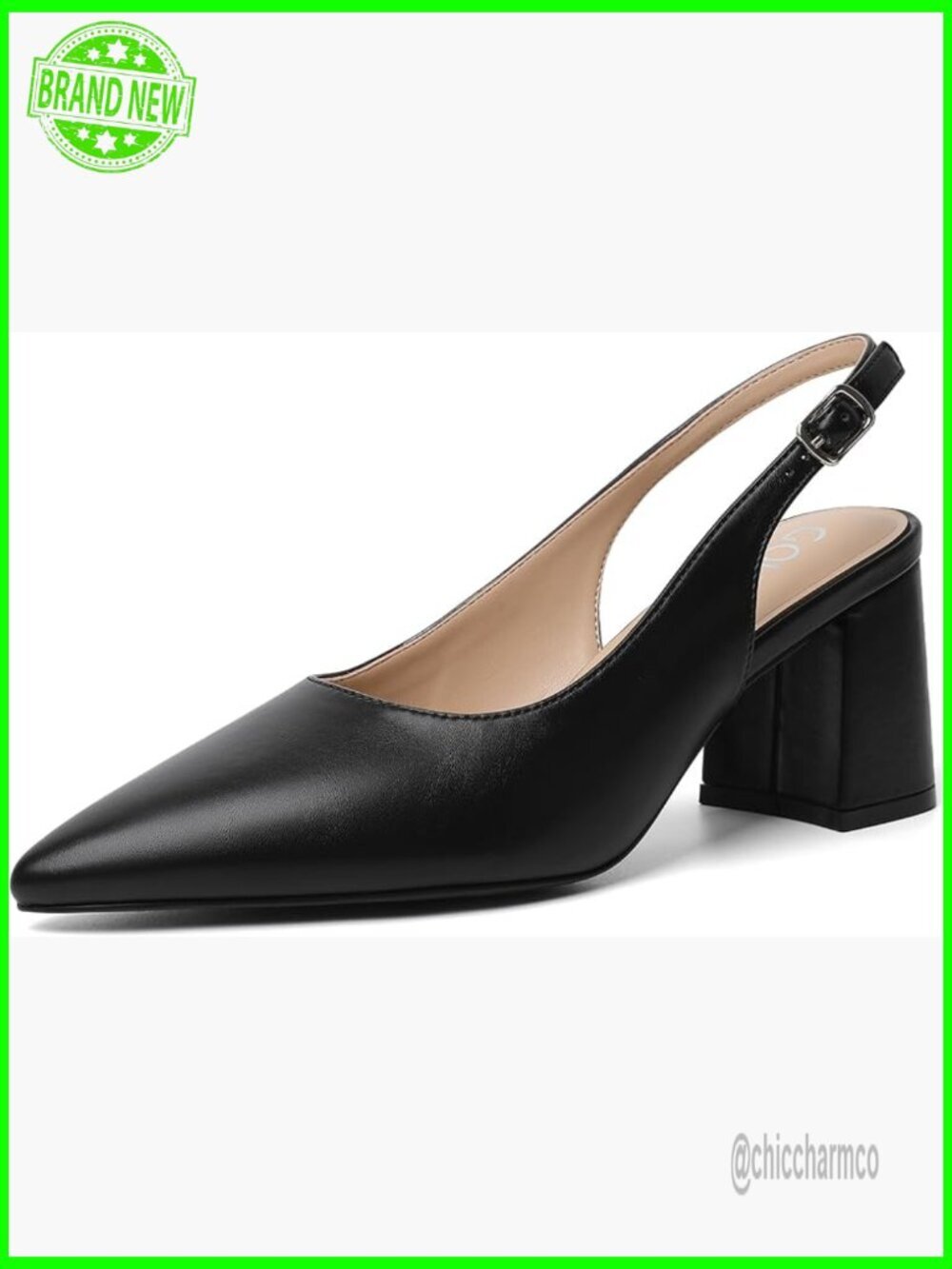 Block Slingback Heels Pointed Closed Toe Chunky Heels Office Pumps
